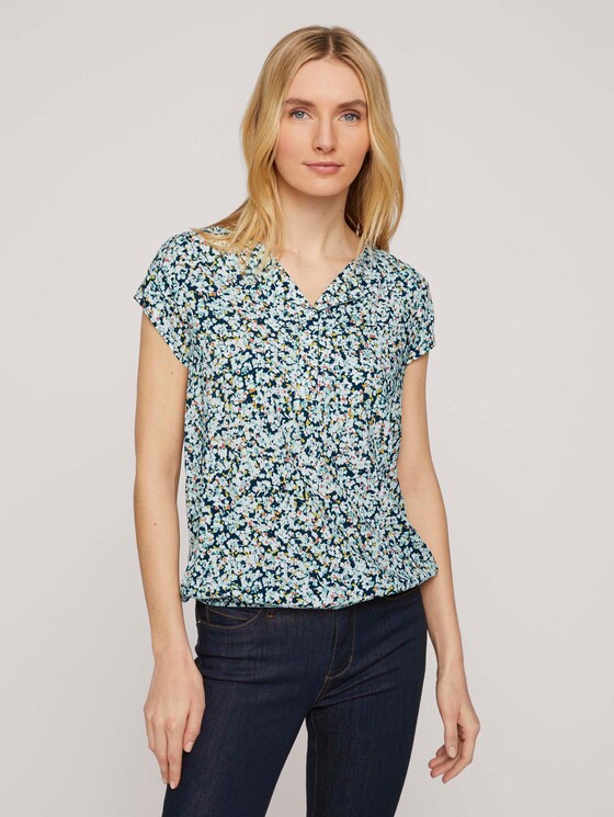 Gemusterte Bluse mit LENZING™ ECOVERO™ - Frauen - navy burred floral design Gemusterte Bluse mit LENZING™ ECOVERO™ - Frauen - navy burred floral design - 1 - TOM TAILOR