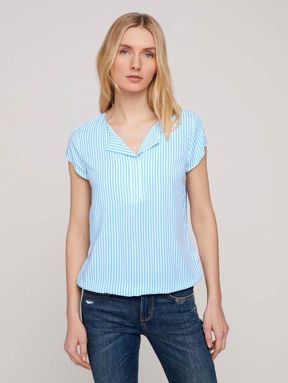 Gemusterte Bluse mit LENZING™ ECOVERO™ - Frauen - blue white vertical stripe Gemusterte Bluse mit LENZING™ ECOVERO™ - Frauen - blue white vertical stripe - 1 - TOM TAILOR