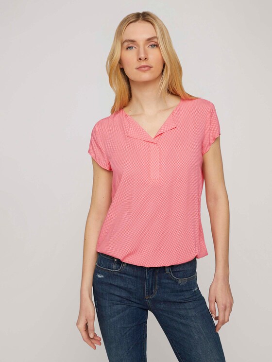 Gemusterte Bluse mit LENZING™ ECOVERO™ - Frauen - peach white minimal design Gemusterte Bluse mit LENZING™ ECOVERO™ - Frauen - peach white minimal design - 1 - TOM TAILOR