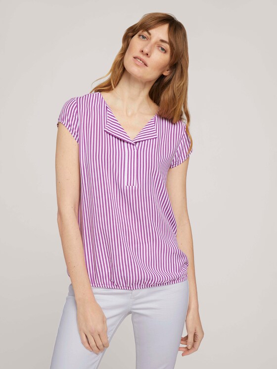 Gemusterte Bluse mit LENZING™ ECOVERO™ - Frauen - lilac white vertical stripe Gemusterte Bluse mit LENZING™ ECOVERO™ - Frauen - lilac white vertical stripe - 1 - TOM TAILOR