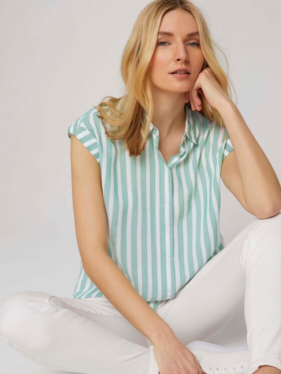 Gestreifte Kurzarm Hemdbluse - Frauen - green offwhite vertical stripe Gestreifte Kurzarm Hemdbluse - Frauen - green offwhite vertical stripe - 5 - TOM TAILOR