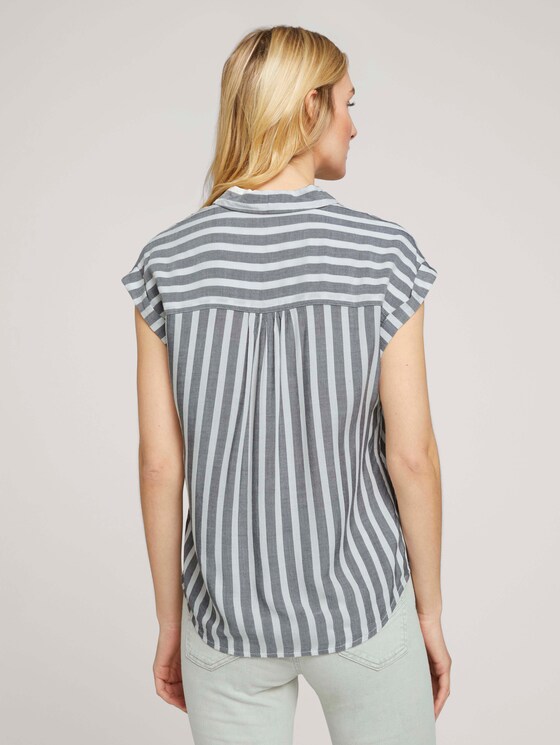 Gestreifte Kurzarm Hemdbluse - Frauen - offwhite navy vertical stripe Gestreifte Kurzarm Hemdbluse - Frauen - offwhite navy vertical stripe - 2 - TOM TAILOR