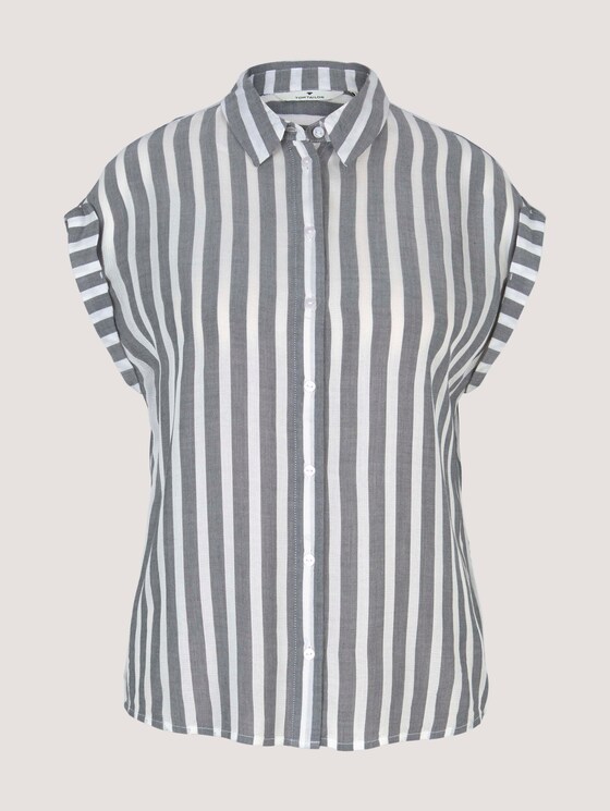Gestreifte Kurzarm Hemdbluse - Frauen - offwhite navy vertical stripe Gestreifte Kurzarm Hemdbluse - Frauen - offwhite navy vertical stripe - 7 - TOM TAILOR