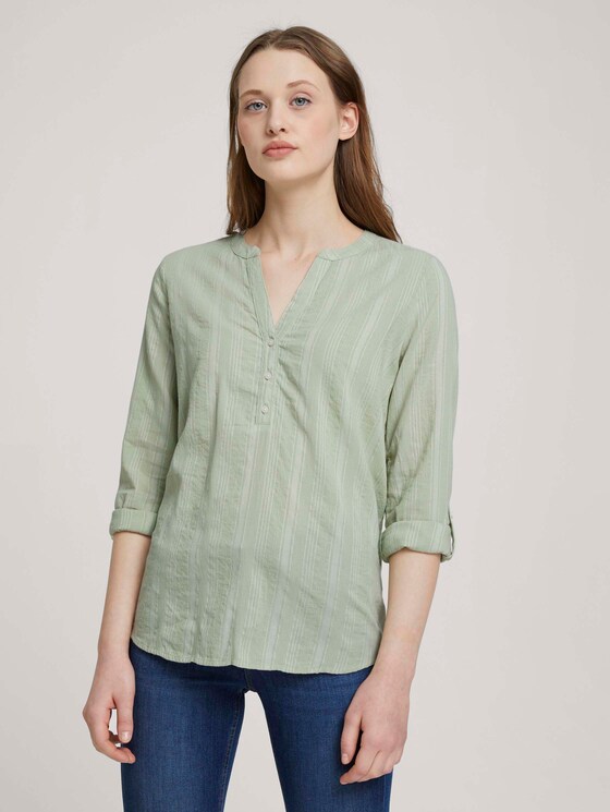 Gestreifte Tunika mit Bio-Baumwolle - Frauen - green white vertical stripe Gestreifte Tunika mit Bio-Baumwolle - Frauen - green white vertical stripe - 1 - TOM TAILOR Denim