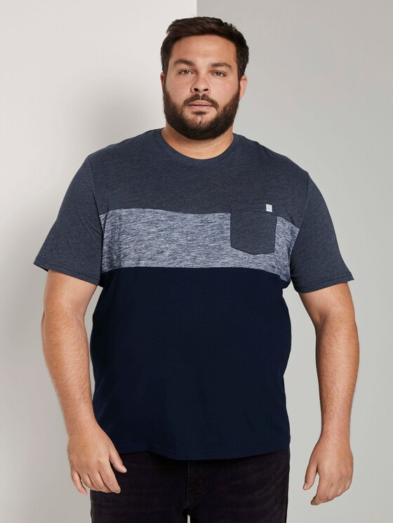 Blockstreifen T-Shirt mit Brusttasche - Männer - Sky Captain Blue Blockstreifen T-Shirt mit Brusttasche - Männer - Sky Captain Blue - 1 - Men Plus