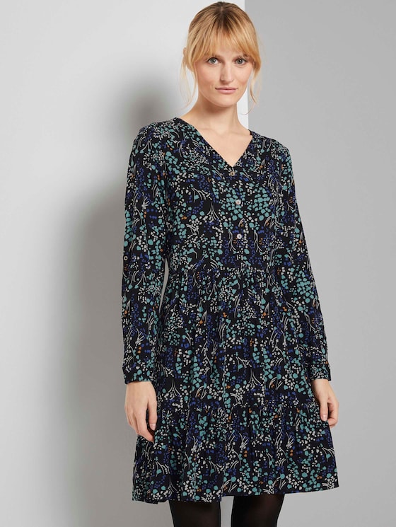 Gemustertes Kleid mit Volants - Frauen - black floral design Gemustertes Kleid mit Volants - Frauen - black floral design - 5 - TOM TAILOR