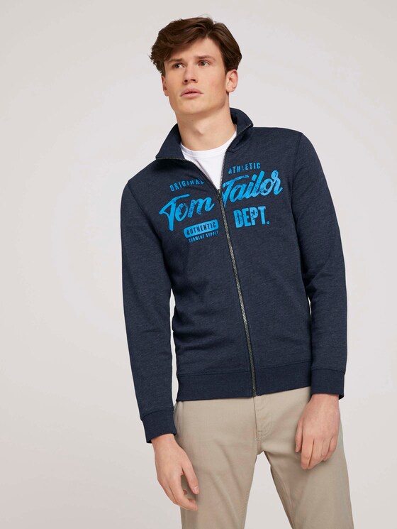 Sweatjacke mit Print - Männer - sky captain blue white melange Sweatjacke mit Print - Männer - sky captain blue white melange - 1 - TOM TAILOR