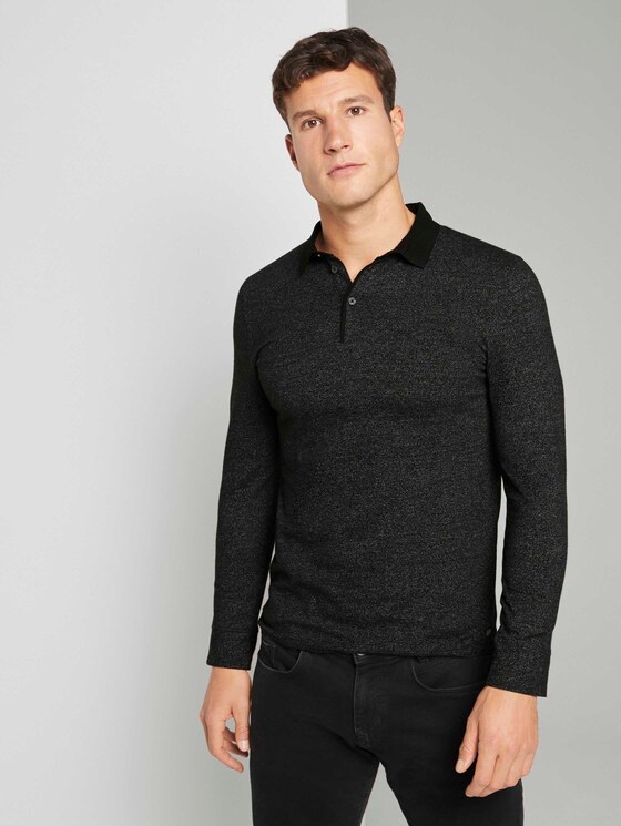 Gemustertes Langarm Poloshirt - Männer - Black Gemustertes Langarm Poloshirt - Männer - Black - 1 - TOM TAILOR