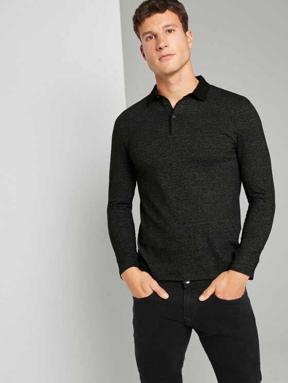 Gemustertes Langarm Poloshirt - Männer - Black Gemustertes Langarm Poloshirt - Männer - Black - 5 - TOM TAILOR