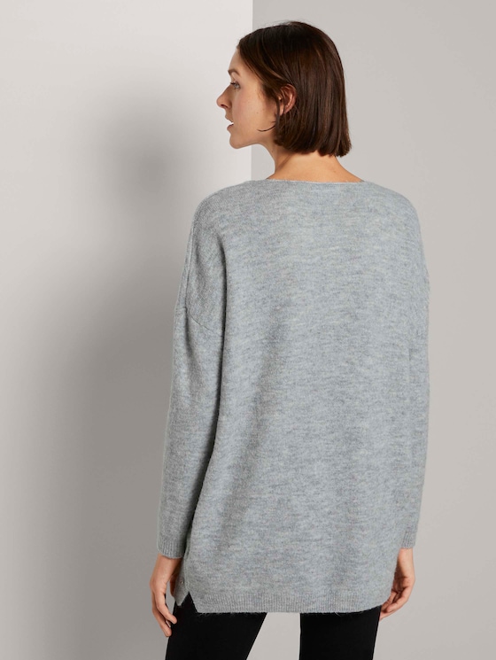Langer Pullover mit V-Ausschnitt - Frauen - Light Silver Grey Mélange Langer Pullover mit V-Ausschnitt - Frauen - Light Silver Grey Mélange - 2 - TOM TAILOR Denim
