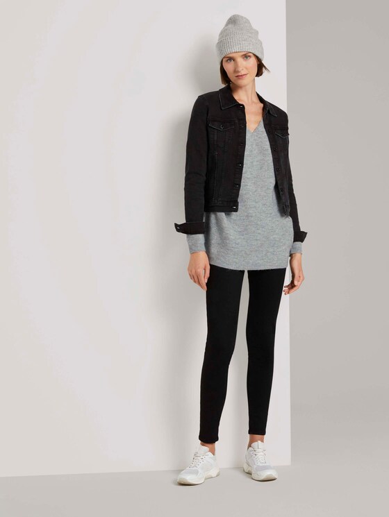 Langer Pullover mit V-Ausschnitt - Frauen - Light Silver Grey Mélange Langer Pullover mit V-Ausschnitt - Frauen - Light Silver Grey Mélange - 3 - TOM TAILOR Denim