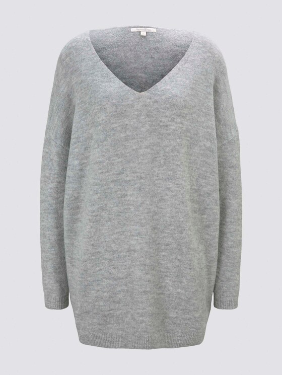 Langer Pullover mit V-Ausschnitt - Frauen - Light Silver Grey Mélange Langer Pullover mit V-Ausschnitt - Frauen - Light Silver Grey Mélange - 7 - TOM TAILOR Denim