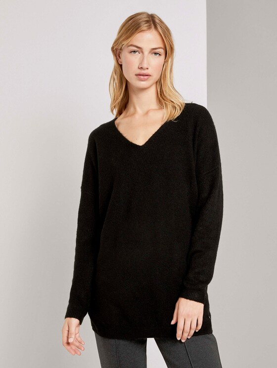 Langer Pullover mit V-Ausschnitt - Frauen - Deep Black Langer Pullover mit V-Ausschnitt - Frauen - Deep Black - 1 - TOM TAILOR Denim