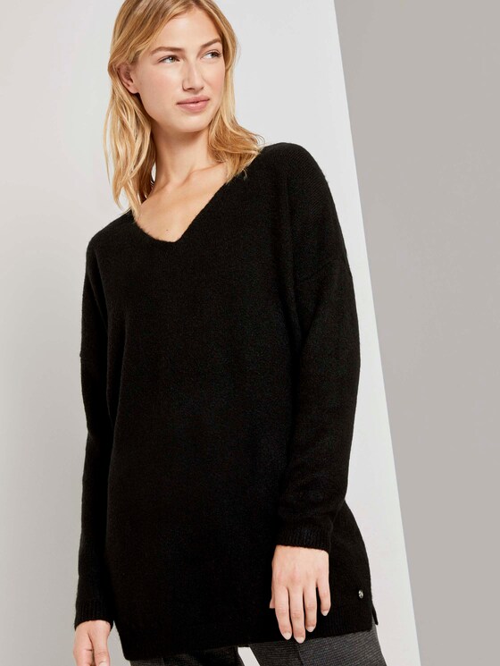 Langer Pullover mit V-Ausschnitt - Frauen - Deep Black Langer Pullover mit V-Ausschnitt - Frauen - Deep Black - 5 - TOM TAILOR Denim