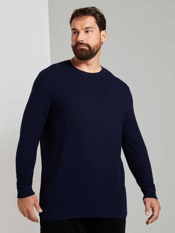 Strukturierter Pullover aus Baumwolle - Männer - Dark Blue Strukturierter Pullover aus Baumwolle - Männer - Dark Blue - 1 - Men Plus