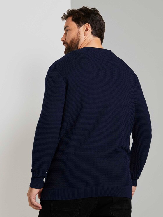 Strukturierter Pullover aus Baumwolle - Männer - Dark Blue Strukturierter Pullover aus Baumwolle - Männer - Dark Blue - 2 - Men Plus