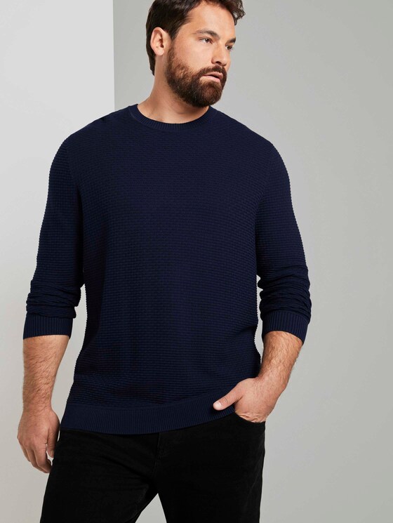 Strukturierter Pullover aus Baumwolle - Männer - Dark Blue Strukturierter Pullover aus Baumwolle - Männer - Dark Blue - 5 - Men Plus