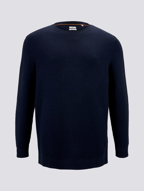 Strukturierter Pullover aus Baumwolle - Männer - Dark Blue Strukturierter Pullover aus Baumwolle - Männer - Dark Blue - 7 - Men Plus