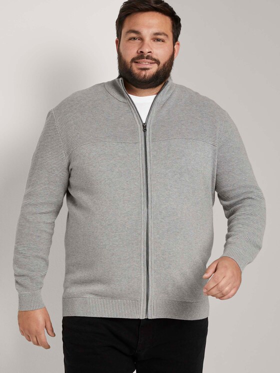 Strickjacke aus Baumwolle von Men Plus Size, Grey Heather Melange