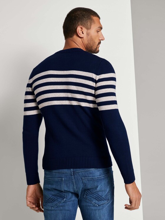 Gestreifter Strickpullover - Männer - navy white placed stripe Gestreifter Strickpullover - Männer - navy white placed stripe - 2 - TOM TAILOR