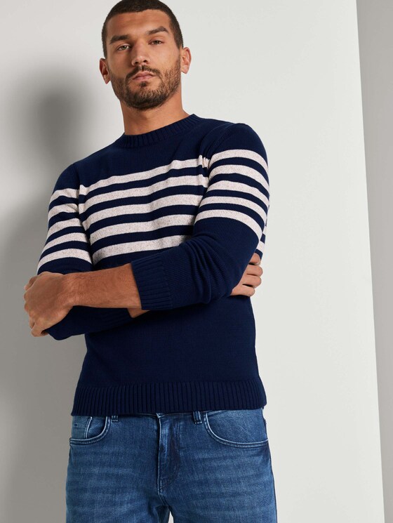 Gestreifter Strickpullover - Männer - navy white placed stripe Gestreifter Strickpullover - Männer - navy white placed stripe - 5 - TOM TAILOR