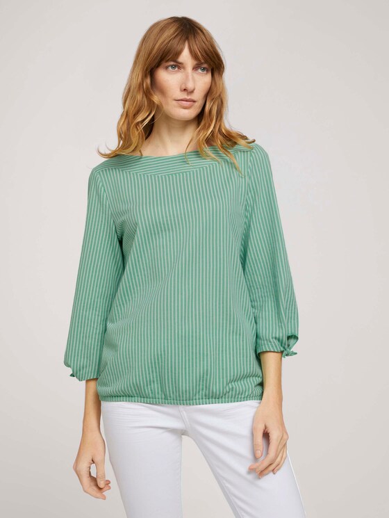 Gestreiftes Shirt mit Bio-Baumwolle - Frauen - green white thin stripe Gestreiftes Shirt mit Bio-Baumwolle - Frauen - green white thin stripe - 1 - TOM TAILOR