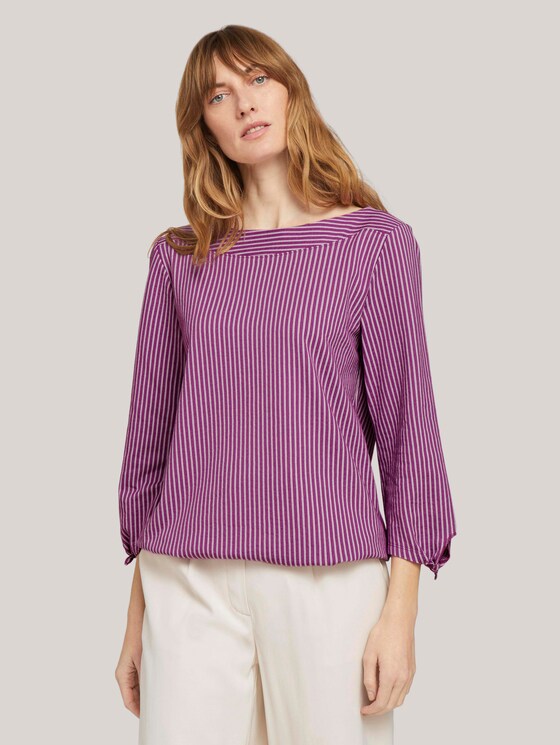 gestreiftes T-Shirt mit Bio-Baumwolle - Frauen - lilac white thin stripe gestreiftes T-Shirt mit Bio-Baumwolle - Frauen - lilac white thin stripe - 1 - TOM TAILOR