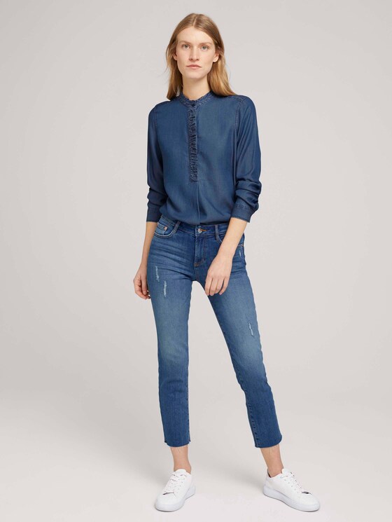 Rüschen Jeans Bluse mit Lyocell - Frauen - dark stone wash denim Rüschen Jeans Bluse mit Lyocell - Frauen - dark stone wash denim - 3 - TOM TAILOR