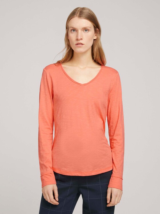 Langarmshirt mit V-Ausschnitt - Frauen - strong peach tone Langarmshirt mit V-Ausschnitt - Frauen - strong peach tone - 1 - TOM TAILOR