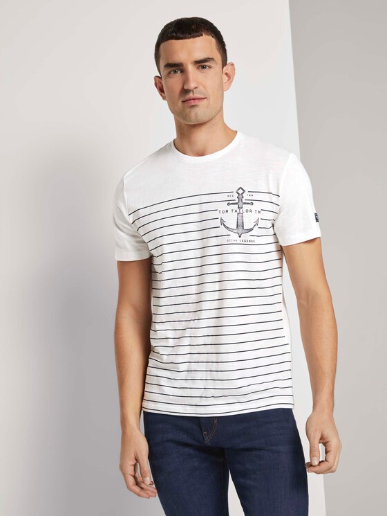 Maritimes T-Shirt mit Streifen - Männer - Off White Maritimes T-Shirt mit Streifen - Männer - Off White - 1 - TOM TAILOR
