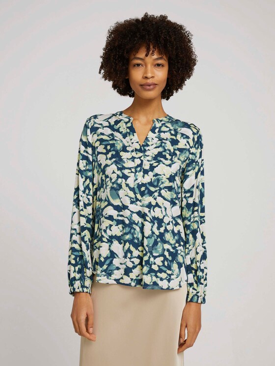 gemusterte Bluse - Frauen - navy mint flower design gemusterte Bluse - Frauen - navy mint flower design - 1 - Mine to five