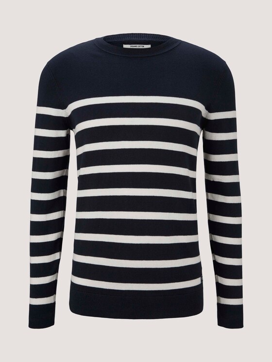 gestreifter Pullover mit Bio-Baumwolle - Männer - Blue White Stripe gestreifter Pullover mit Bio-Baumwolle - Männer - Blue White Stripe - 7 - TOM TAILOR