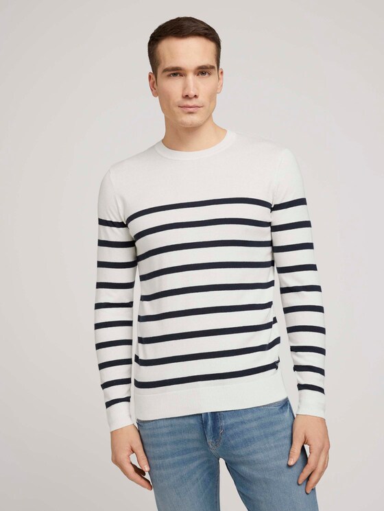 gestreifter Pullover mit Bio-Baumwolle - Männer - white navylue stripe gestreifter Pullover mit Bio-Baumwolle - Männer - white navylue stripe - 1 - TOM TAILOR