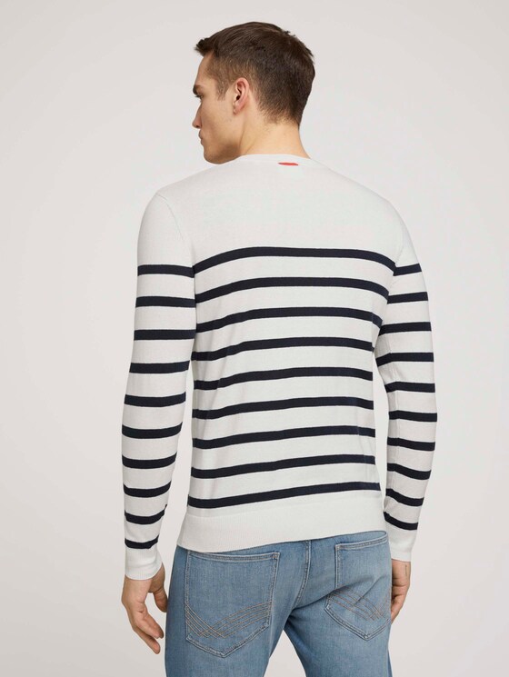 gestreifter Pullover mit Bio-Baumwolle - Männer - white navylue stripe gestreifter Pullover mit Bio-Baumwolle - Männer - white navylue stripe - 2 - TOM TAILOR