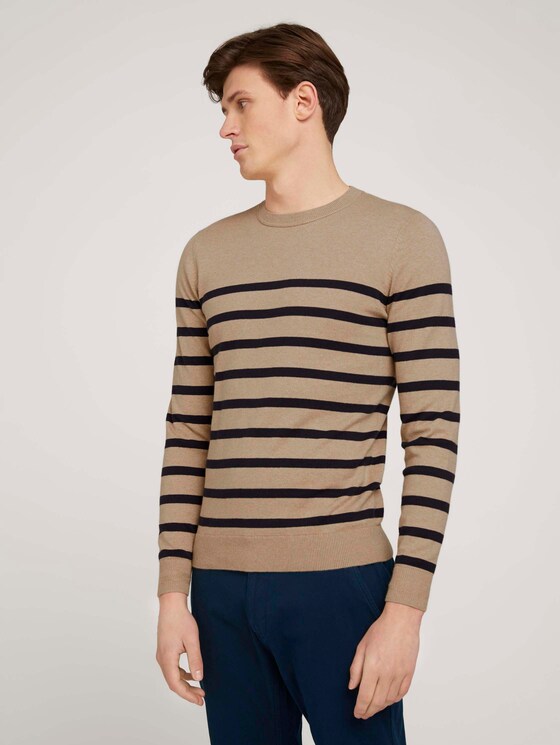 gestreifter Pullover mit Bio-Baumwolle - Männer - beige melange navy stripe gestreifter Pullover mit Bio-Baumwolle - Männer - beige melange navy stripe - 1 - TOM TAILOR