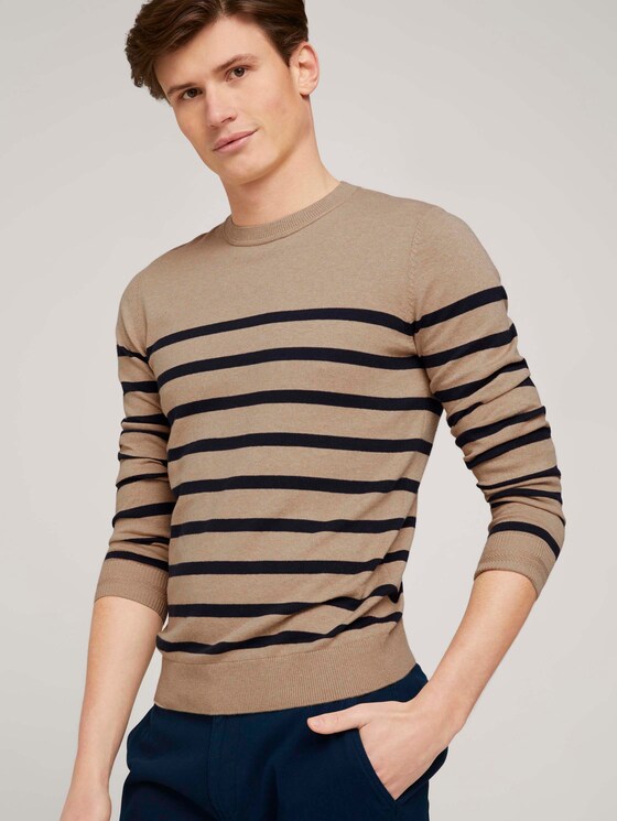 gestreifter Pullover mit Bio-Baumwolle - Männer - beige melange navy stripe gestreifter Pullover mit Bio-Baumwolle - Männer - beige melange navy stripe - 5 - TOM TAILOR