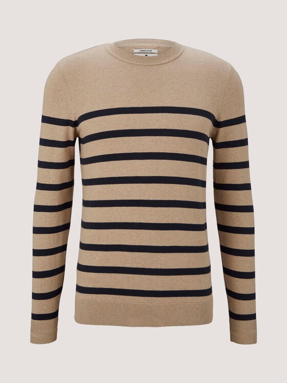 gestreifter Pullover mit Bio-Baumwolle - Männer - beige melange navy stripe gestreifter Pullover mit Bio-Baumwolle - Männer - beige melange navy stripe - 7 - TOM TAILOR