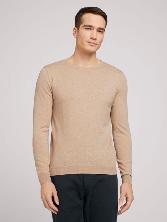 Basic Pullover - Männer - sahara dust beige melange Basic Pullover - Männer - sahara dust beige melange - 1 - TOM TAILOR