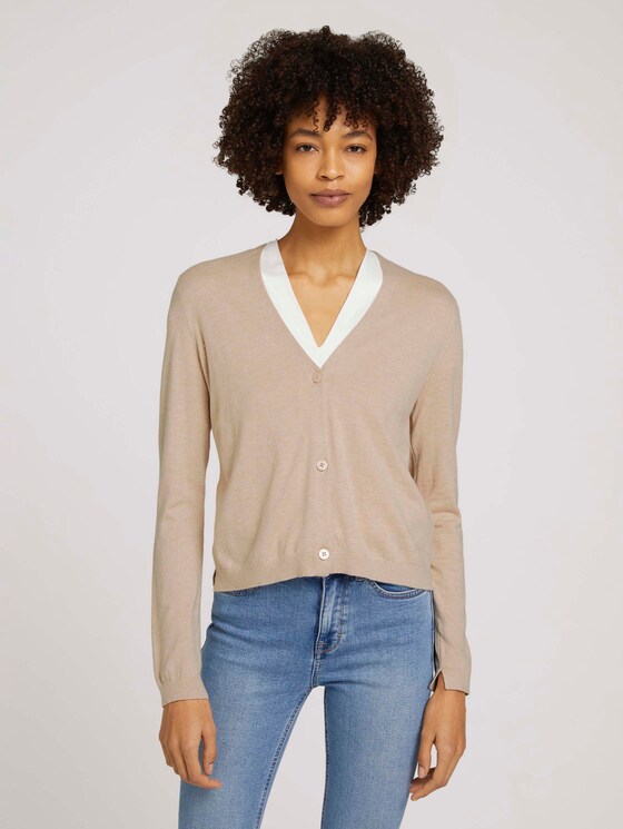 Feiner Cardigan mit Bio-Baumwolle - Frauen - cargo beige melange Feiner Cardigan mit Bio-Baumwolle - Frauen - cargo beige melange - 1 - Mine to five