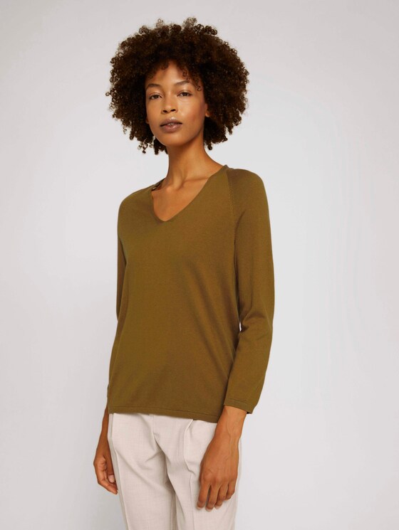 Pullover mit Bio-Baumwolle und V-Ausschnitt - Frauen - green clay Pullover mit Bio-Baumwolle und V-Ausschnitt - Frauen - green clay - 1 - Mine to five