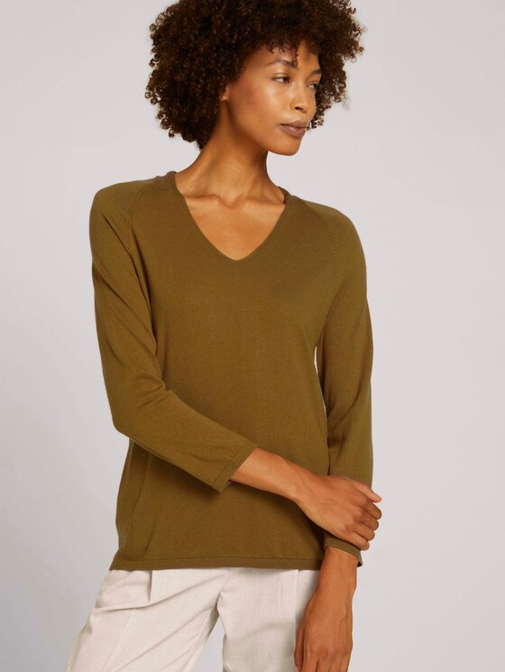 Pullover mit Bio-Baumwolle und V-Ausschnitt - Frauen - green clay Pullover mit Bio-Baumwolle und V-Ausschnitt - Frauen - green clay - 5 - Mine to five
