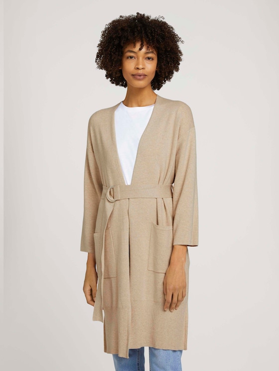 Strickjacke mit Taillengütel - Frauen - cargo beige melange Strickjacke mit Taillengütel - Frauen - cargo beige melange - 1 - Mine to five