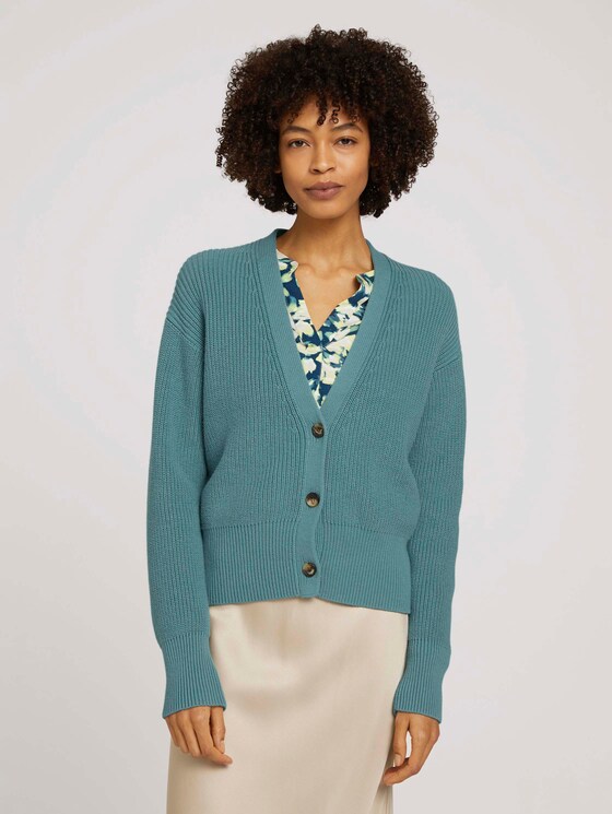 Cardigan mit Bio-Baumwolle - Frauen - Mineral Stone Blue Cardigan mit Bio-Baumwolle - Frauen - Mineral Stone Blue - 1 - Mine to five