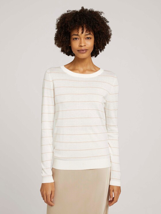 Gestreifter Strickpullover mit Lyocell - Frauen - white sand stripe Gestreifter Strickpullover mit Lyocell - Frauen - white sand stripe - 1 - Mine to five