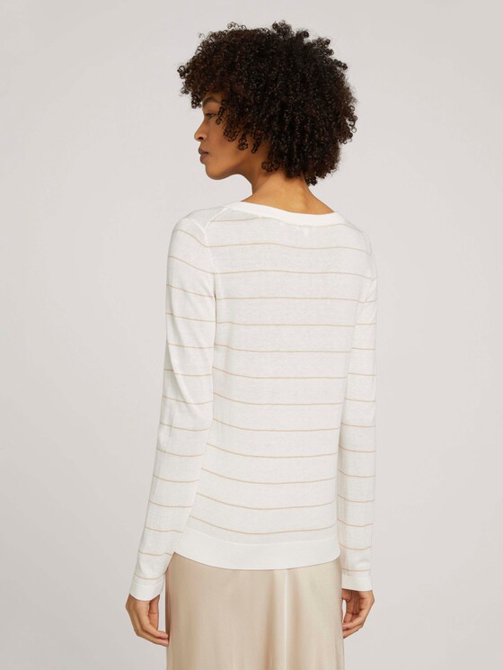 Gestreifter Strickpullover mit Lyocell - Frauen - white sand stripe Gestreifter Strickpullover mit Lyocell - Frauen - white sand stripe - 2 - Mine to five