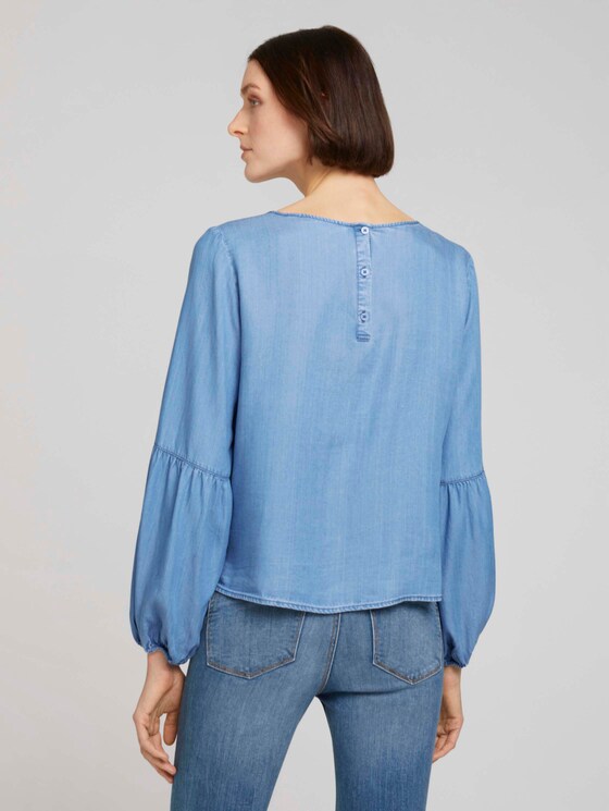 Jeansbluse mit Ballonärmeln mit Lyocell - Frauen - Blue Denim Jeansbluse mit Ballonärmeln mit Lyocell - Frauen - Blue Denim - 2 - TOM TAILOR Denim