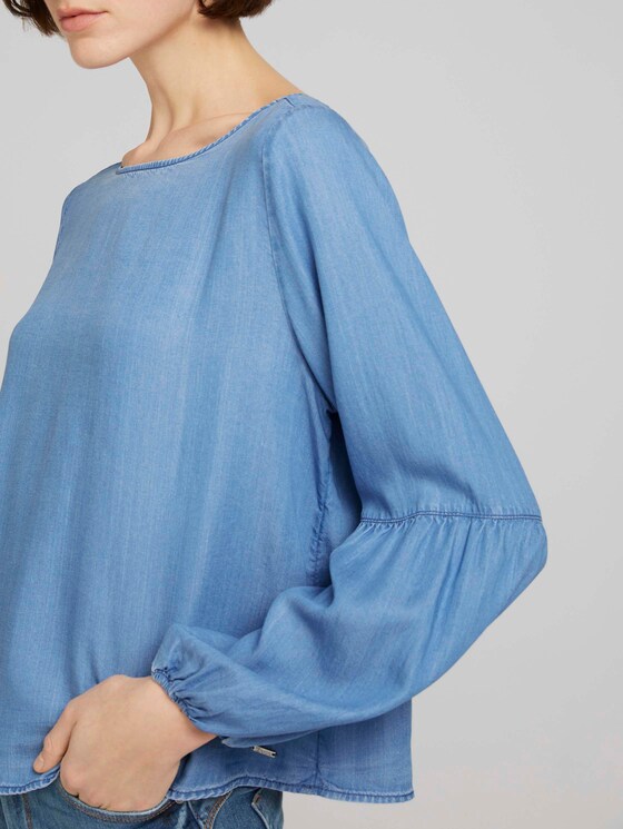 Jeansbluse mit Ballonärmeln mit Lyocell - Frauen - Blue Denim Jeansbluse mit Ballonärmeln mit Lyocell - Frauen - Blue Denim - 9 - TOM TAILOR Denim