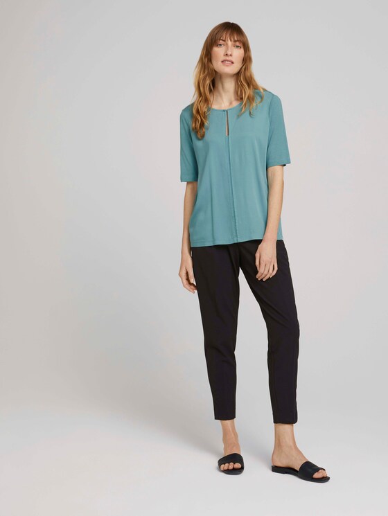 T-Shirt mit Stoff-Mix - Frauen - Mineral Stone Blue T-Shirt mit Stoff-Mix - Frauen - Mineral Stone Blue - 3 - Mine to five