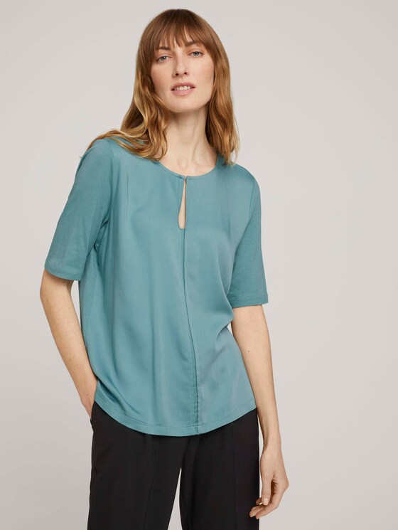 T-Shirt mit Stoff-Mix - Frauen - Mineral Stone Blue T-Shirt mit Stoff-Mix - Frauen - Mineral Stone Blue - 5 - Mine to five