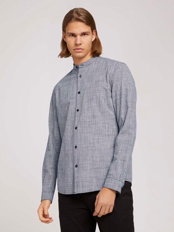 Hemd mit Rundhalsausschnitt - Männer - navy white slub mini vichy Hemd mit Rundhalsausschnitt - Männer - navy white slub mini vichy - 1 - TOM TAILOR Denim
